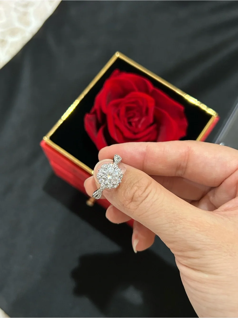 Sterling Silver Round Halo Diamond Engagement Ring - White